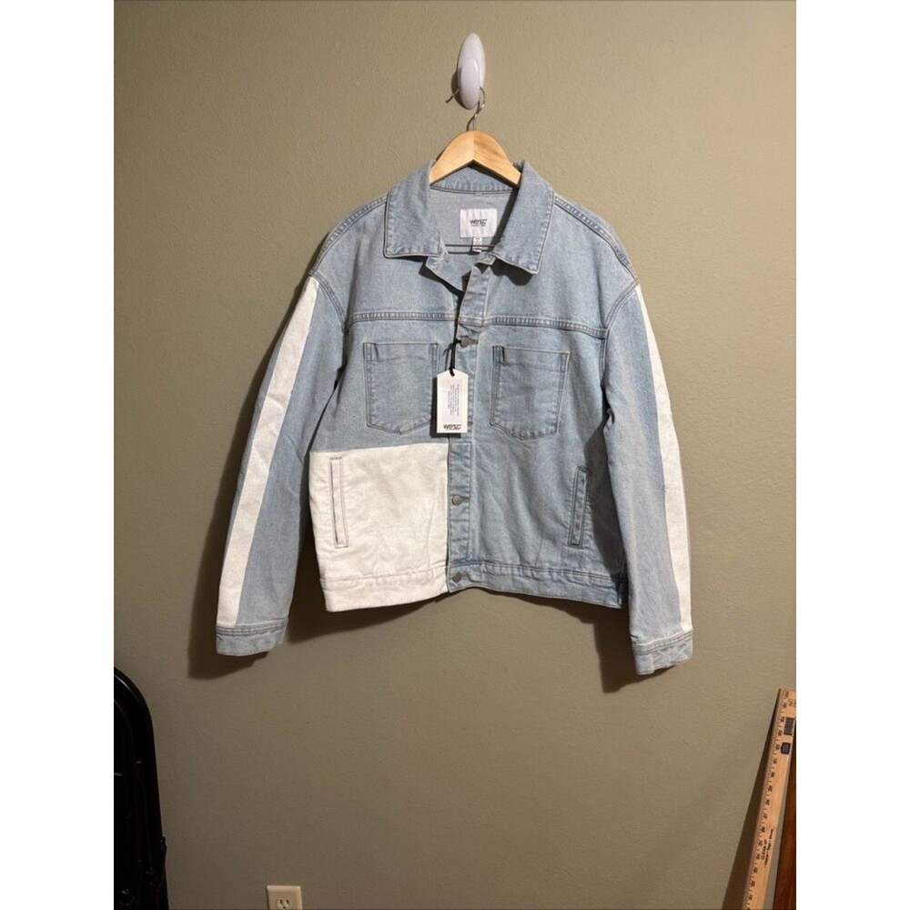 WeSC Denim Jacket Colorblock Lt Wash Button Front Unisex  Women Size S Men Sz M
